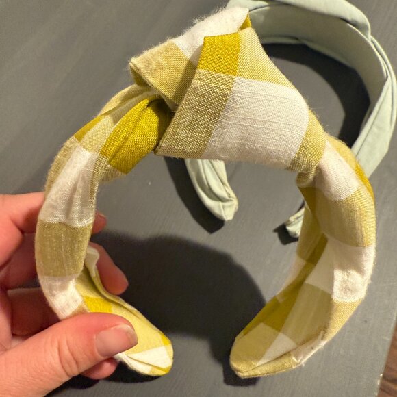 2 NWOT Knotted Headband in cream and yellow gingham and mint - Picture 1 of 9